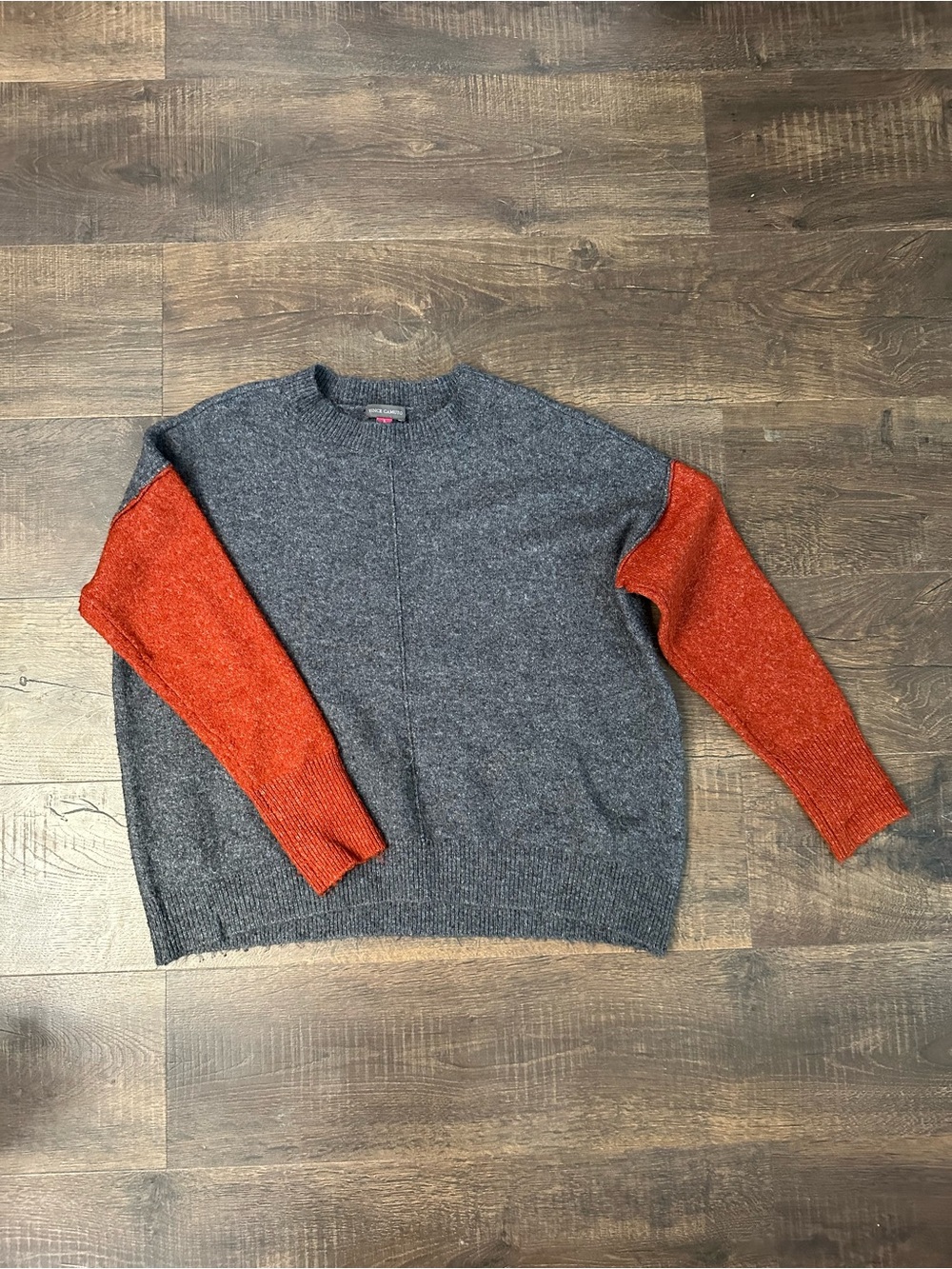 Vince Camuto Colorblock Sweater Gray Rust Orange Crewneck Size L